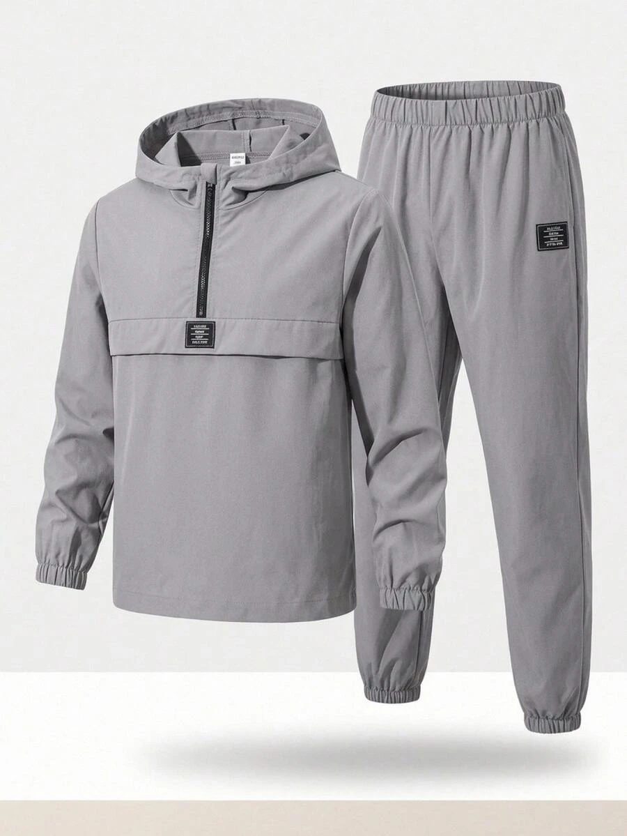 SHEIN Tween Boy 2pcs Set - Zipper Hooded Jacket And Drawstring Pants, Casual Sports Style For Autumn/Winter - Baby Blue - View 1