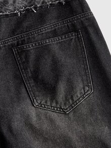 ROMWE MEN Men's Leopard Print Patchwork Loose Fit Jeans - Black - View 7
