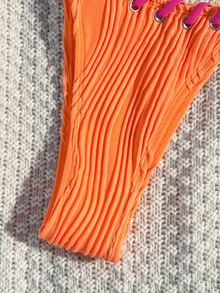 SHEIN Swim Women's Sexy Tropical Tropical Tropical Beach Vacation Vacation Party Vacation Grommet Lace Up Textured Knit Bikini Set Burnt Orange And Summer - Orange - View 7