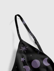 ROMWE Gothic Dark Skull Mysterious Moon Sun Star Spaghetti Strap Dress - Black - View 3