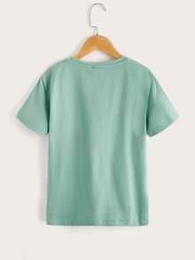 Kdis Tween Boy Funny Slogan Graphic Green Short Sleeve Top, Simple Casual Style, Suitable For Summer Daily Wear - Mint Green - View 2