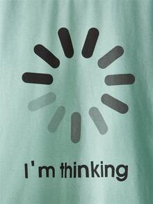 Kdis Tween Boy Funny Slogan Graphic Green Short Sleeve Top, Simple Casual Style, Suitable For Summer Daily Wear - Mint Green - View 3