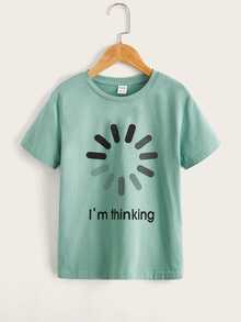 Kdis Tween Boy Funny Slogan Graphic Green Short Sleeve Top, Simple Casual Style, Suitable For Summer Daily Wear - Mint Green - View 1