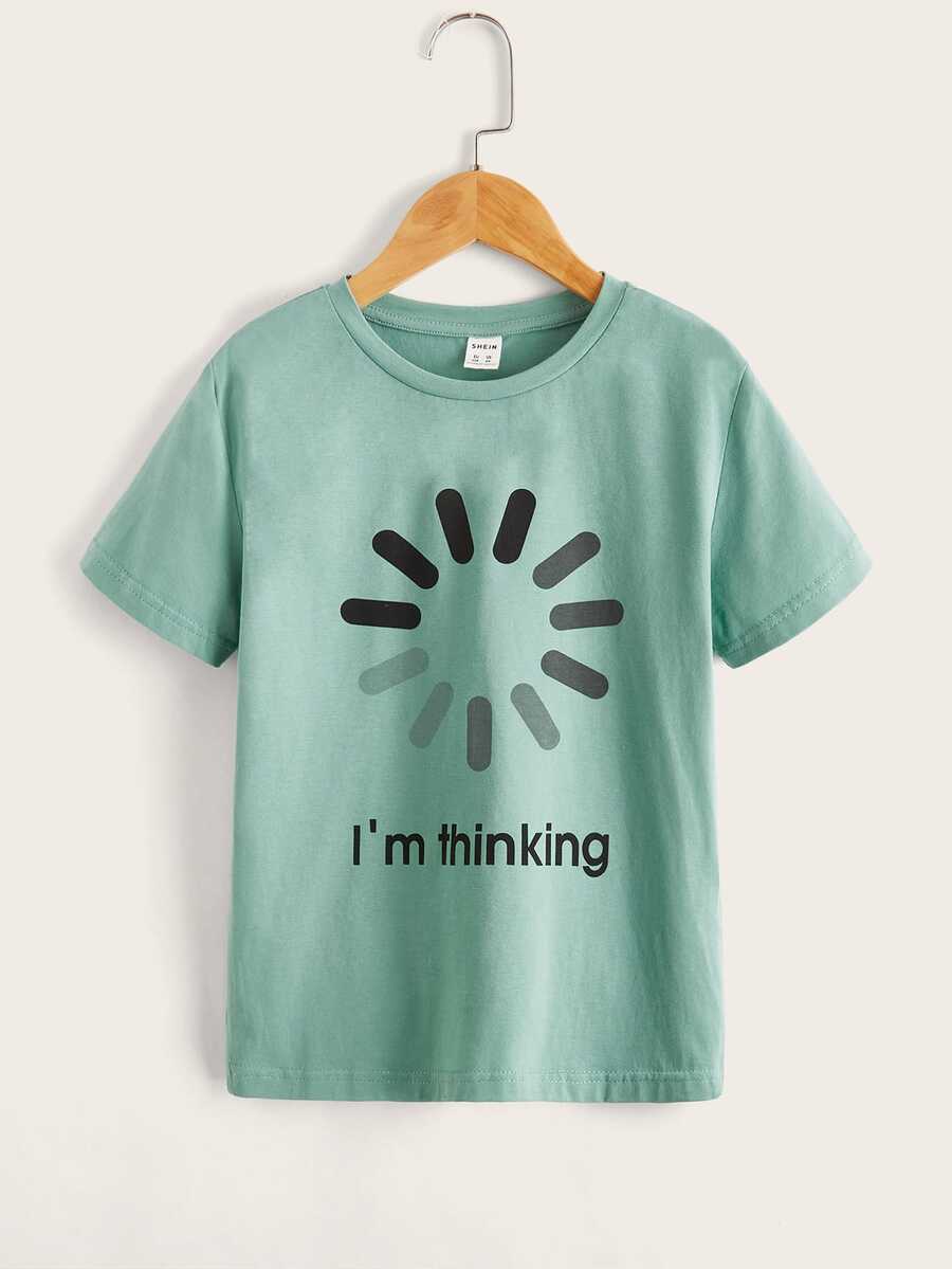 Kdis Tween Boy Funny Slogan Graphic Green Short Sleeve Top, Simple Casual Style, Suitable For Summer Daily Wear - Mint Green - View 1