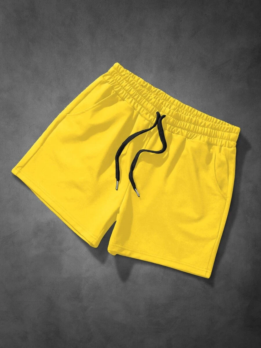 Manfinity Roghcode Men's Casual Solid Color Drawstring Waist Summer Shorts - Yellow - View 1