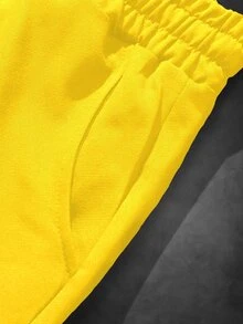 Manfinity Roghcode Men's Casual Solid Color Drawstring Waist Summer Shorts - Yellow - View 4
