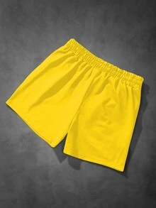 Manfinity Roghcode Men's Casual Solid Color Drawstring Waist Summer Shorts - Yellow - View 2
