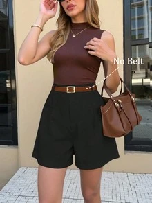 EMERY ROSE Women's Summer Casual Tank Top And Shorts 2 Pieces Set Everyday Chocolate Brown Black Formal Daytime - Multicolor - View 1