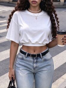 Rovax Blusa holgada de cuello redondo, hombros caídos y manga corta - Multicolor - Ver 4