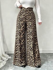 Elenzga Plus Size Women Leopard Print Casual Versatile Daily Wear Long Pants - Multicolor - View 8