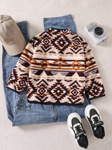 SHEIN 男童 Fair Isle 抓絨拉鍊外套/運動衫，秋冬款，柔軟舒適保暖，時尚百搭 - 彩色 - 查看 2