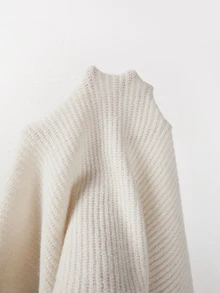 SHEIN Turtleneck Knit Cape Poncho, Sleeveless Loose Luxe Knit Top - Beige - View 7