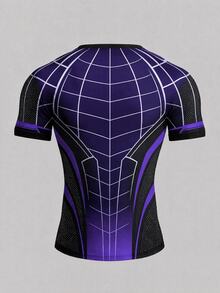 GymBeat Men's Spider Print Raglan Short Sleeve Sports Athletic Athleisure T-Shirt Halloween Workout Gym Black Summer - Multicolor - View 2