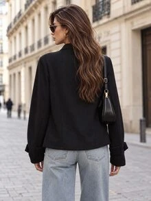 Editum Women's Solid Color Casual Elegant French Smart Minimalist Versatile Commute Travel Trench Coat Jacket Office Business Black Winter/Fall Christmas - Black - View 3