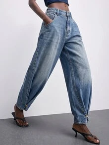 Maija Women's Sexy Streetwear Casual Fashion Button Pocket Pleated Cuffed Denim Jeans Everyday Going Out Light Blue Fall - Medium Wash - View 4