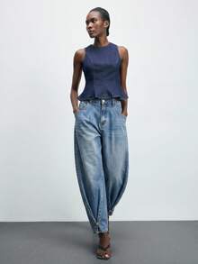 Maija Women's Sexy Streetwear Casual Fashion Button Pocket Pleated Cuffed Denim Jeans Everyday Going Out Light Blue Fall - Medium Wash - View 5