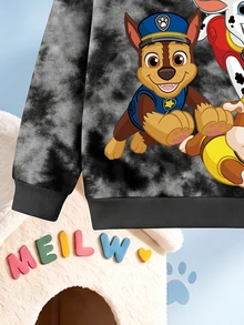 SHEIN | PAW Patrol 男嬰休閒棕色紮染卡通狗印花長袖寬鬆圓領衛衣套裝，秋冬日常度假穿著，聖誕生日禮物 - 彩色 - 查看 5