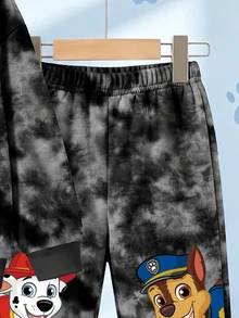SHEIN | PAW Patrol 男嬰休閒棕色紮染卡通狗印花長袖寬鬆圓領衛衣套裝，秋冬日常度假穿著，聖誕生日禮物 - 彩色 - 查看 4