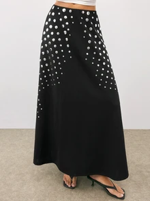 Maija Holiday Urban Y2K Black Autumn/Winter Women's A-Line Skirt With Metal Decoration - Black - View 6