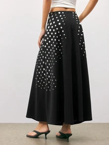 Maija Holiday Urban Y2K Black Autumn/Winter Women's A-Line Skirt With Metal Decoration - Black - View 4