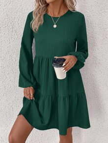 EMERY ROSE Women's Casual Solid Color Minimalist Round Neck Short Dress - Green - View 6