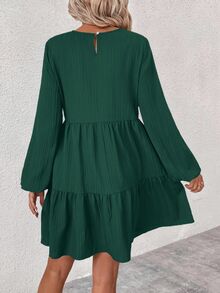 EMERY ROSE Women's Casual Solid Color Minimalist Round Neck Short Dress - Green - View 2
