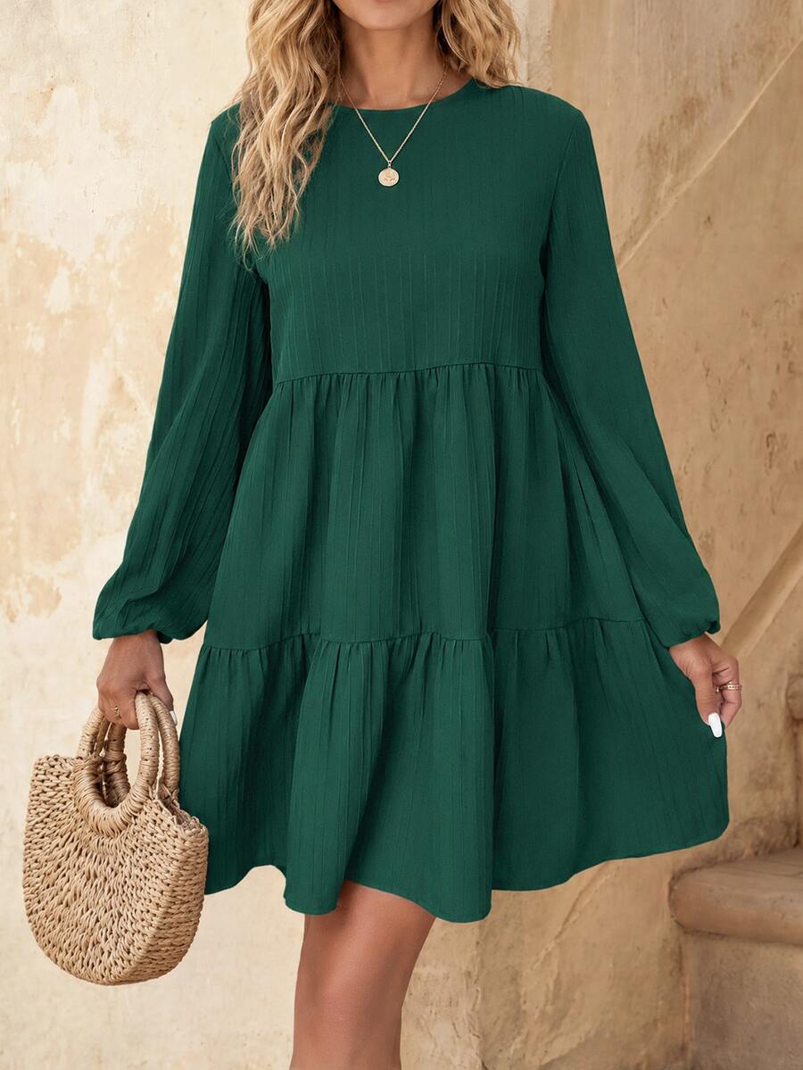 EMERY ROSE Women's Casual Solid Color Minimalist Round Neck Short Dress - Green - View 1