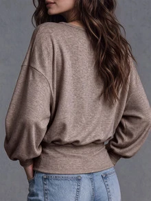 LUMIGAL Vintage Fashion Cross Collar Versatile Base Layer Innerwear Elegant Commute Women's Top Old Money Style Women's T-Shirt - Apricot - View 2