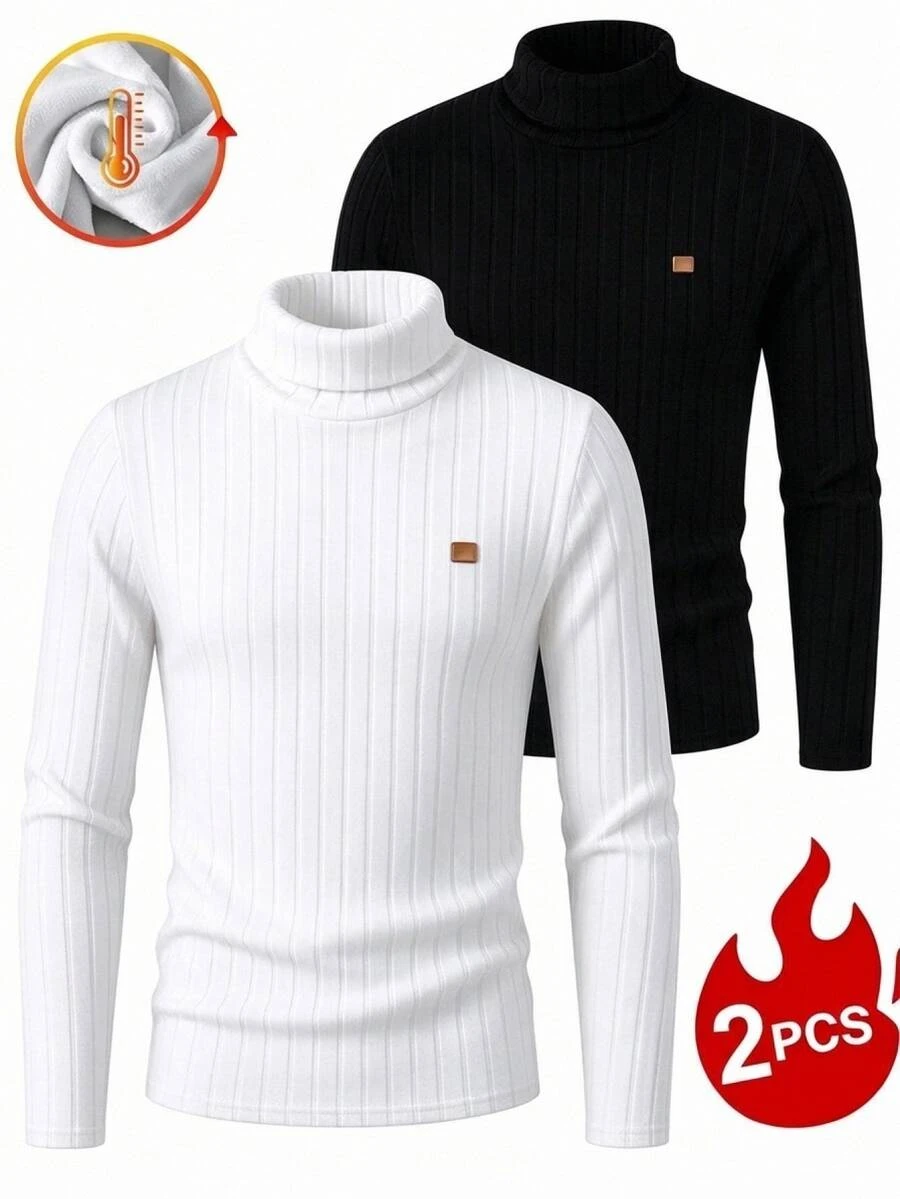 SHEIN 2pcs Tween Boys Casual Collegiate Style Textured Fabric 2-Piece Set, Suitable For Commuting, School, Daily Wear, Knitted Clean Stand Collar Wool Lining Fitted Casual T-Shirt Multi-Piece Set - Black and White - View 1