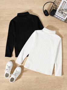 SHEIN 2件組青少年男孩休閒學院風紋理布料兩件套，適合通勤、上學、日常穿著，針織簡約立領羊毛內裡修身休閒T恤多件套 - 黑與白 - 查看 2