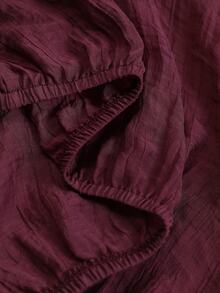SHEIN LUNE جاكيت قميص كاجوال فضفاض بأكمام طويلة منفوخة وياقة واقفة وأزرار أمامية، شفاف مجعد، مقاس كبير، للخريف - عنابي اللون - مشاهدة 5