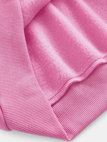 SHEIN ملابس خريفية للفتيات المراهقات، سويت شيرت بغطاء رأس وردي وأبيض مع رسومات وجيب كنغر & بنطلون رياضي واسع الساق، ملابس خريفية، قمصان خريفية، شتاء، متعددة الاستخدامات - وردي - مشاهدة 7