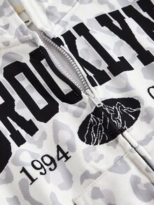 Tween Girl Gray Camo Print Hooded Sweatshirt And Wide Leg Sweatpants Cozy Fleece Set, Fall Outfits, Streetwear, Fall Clothes, Winter, Warm, Daily Wear - Khaki - View 5