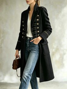 Omancia Women's Double-Breasted Casual Versatile Everyday Blazer Jacket - Black - View 6