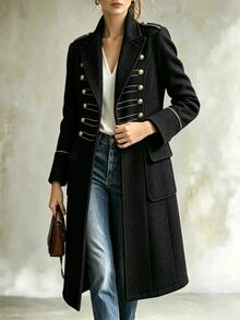 Omancia Women's Double-Breasted Casual Versatile Everyday Blazer Jacket - Black - View 7