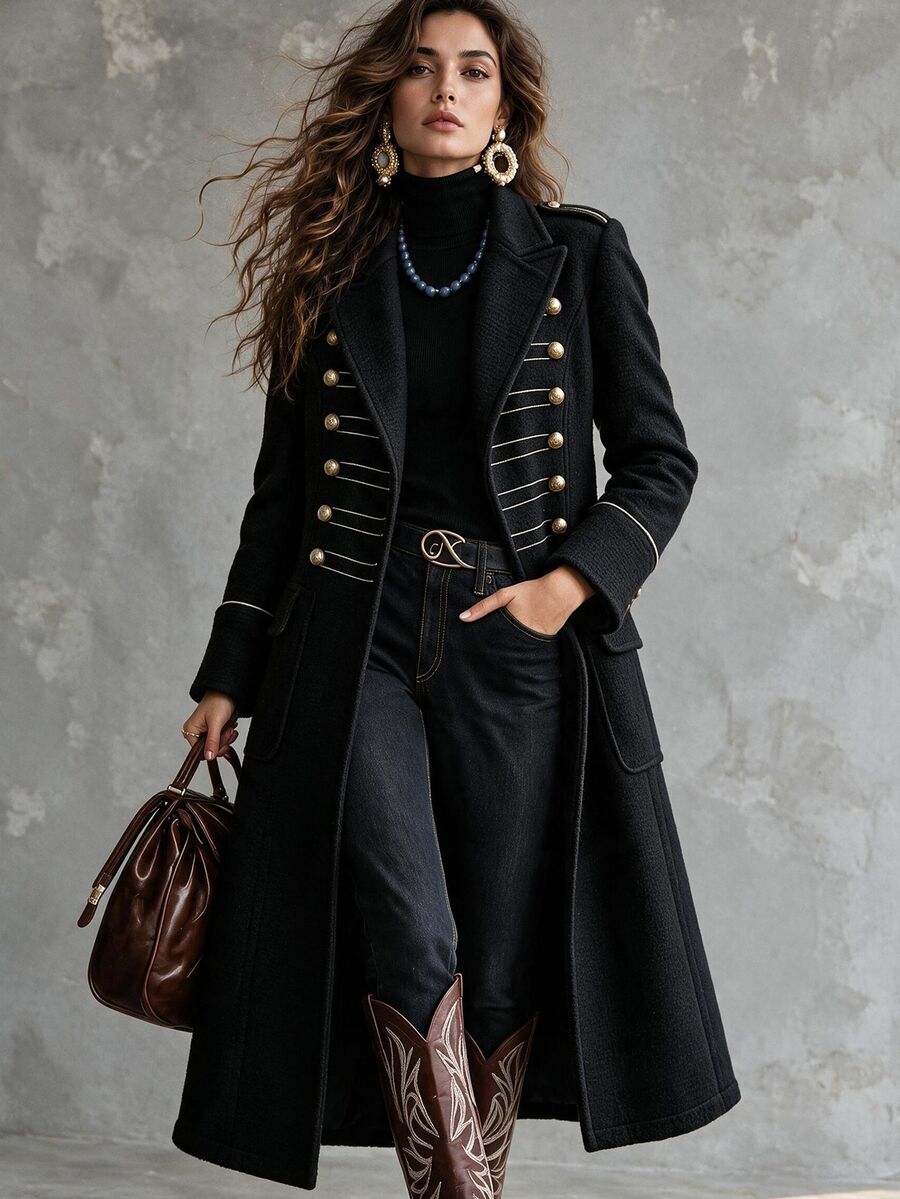 Omancia Women's Double-Breasted Casual Versatile Everyday Blazer Jacket - Black - View 1