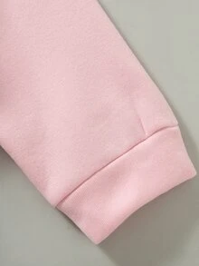 3pcs/Set Girls Fall, Round Heart Patch Applique Sweatshirt, Casual Sweatpants With Side Fur Patch, Plaid Jacquard Fleece Sleeveless High Neck Zip-U - Pink - View 3