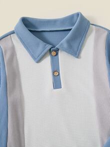 2pcs Young Boy Autumn/Winter Kids Casual Polo Sweatshirt And Pants Set - Multicolor - View 6