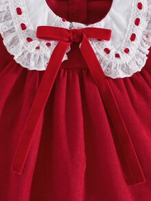 SHEIN Girls' Red Elegant Christmas Kids Kids Holiday, New Year Dress, Suitable For Party, Outing, Wearing, Suitable For Autumn/Winter Season - Red - View 10