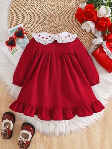 SHEIN Girls' Red Elegant Christmas Kids Kids Holiday, New Year Dress, Suitable For Party, Outing, Wearing, Suitable For Autumn/Winter Season - Red - View 2