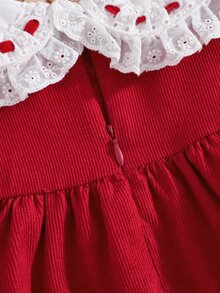 SHEIN Girls' Red Elegant Christmas Kids Kids Holiday, New Year Dress, Suitable For Party, Outing, Wearing, Suitable For Autumn/Winter Season - Red - View 4