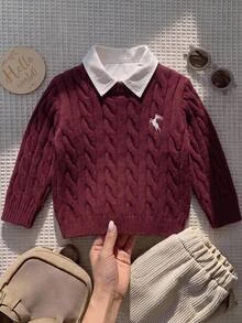 SHEIN 中性嬰兒男/女嬰兒男嬰奶油色秋冬裝軟綿復古風 - 彩色 - 查看 1
