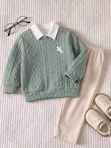 SHEIN 2pcs Baby Boy Autumn/Winter Casual Sweatshirt And Pants Set - Multicolor - View 4