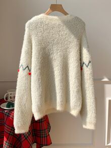 Comfortcana Women Christmas Tree Graphic Sweater Festive Pullover Jumper With Round Neck Long Sleeves For Holid Everyday Holiday White Casual Cute - White - View 2