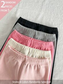 SHEIN 5pcs Random 2pcs Autumn/Winter Thermal Lined Thickened One-Piece Plush Girls Sweet Cute Versatile Soft Sole Dense Fur Trim Leggings - Multicolor - View 7