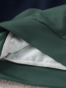 SHEIN 男童休閒對比條紋不對稱條紋印花 POLO 領長袖衛衣，學院風襯衫，可愛面料，適合秋季 - 綠色 - 查看 5