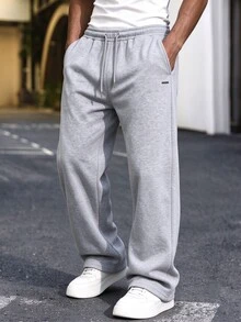 Manfinity CasualCool Men's Straight-Leg Sweatpants, Loose Fit, Unisex Style, Street Casual Vibe, Comfortable, Suitable For Both Men And Women, Wearable In All Seasons - Grey - View 7