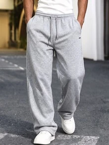 Manfinity CasualCool Men's Straight-Leg Sweatpants, Loose Fit, Unisex Style, Street Casual Vibe, Comfortable, Suitable For Both Men And Women, Wearable In All Seasons - Grey - View 6