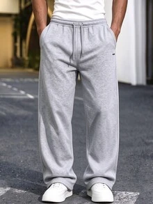 Manfinity CasualCool Men's Straight-Leg Sweatpants, Loose Fit, Unisex Style, Street Casual Vibe, Comfortable, Suitable For Both Men And Women, Wearable In All Seasons - Grey - View 3
