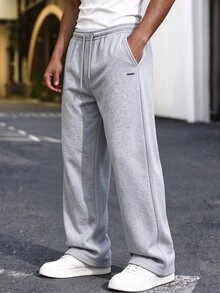 Manfinity CasualCool Men's Straight-Leg Sweatpants, Loose Fit, Unisex Style, Street Casual Vibe, Comfortable, Suitable For Both Men And Women, Wearable In All Seasons - Grey - View 4